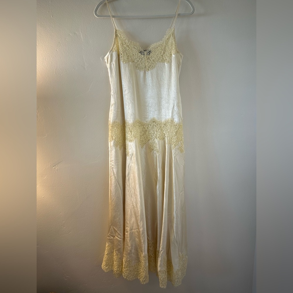 Lace Trim Slip Dress in Textured Satin